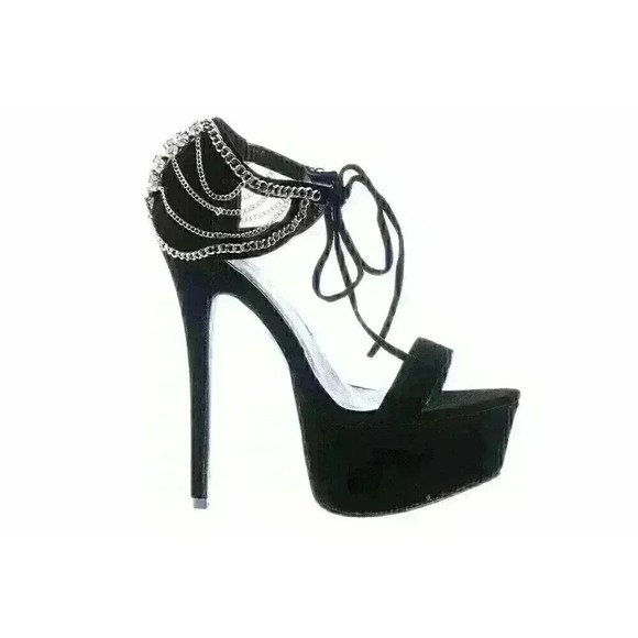 Scene Amorita Draped Chain-Link, Delicately Strapped Black Platform Sandal NIB - Picture 1 of 6